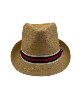Fedora Trilby Hat - Summer Tan Straw W/ Color Band- L/XL- Gender Neutral